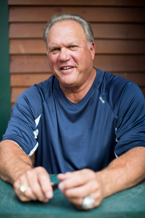 Greg "The Bull" Luzinski, two-time MVP runner-up and longtime Phillies outfielder, spends time near his restaurant to sign autographs for fans at Bull's BBQ in right field. 
