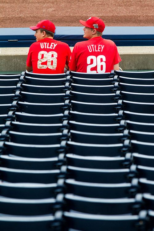 Phillies fans sit before the game. 