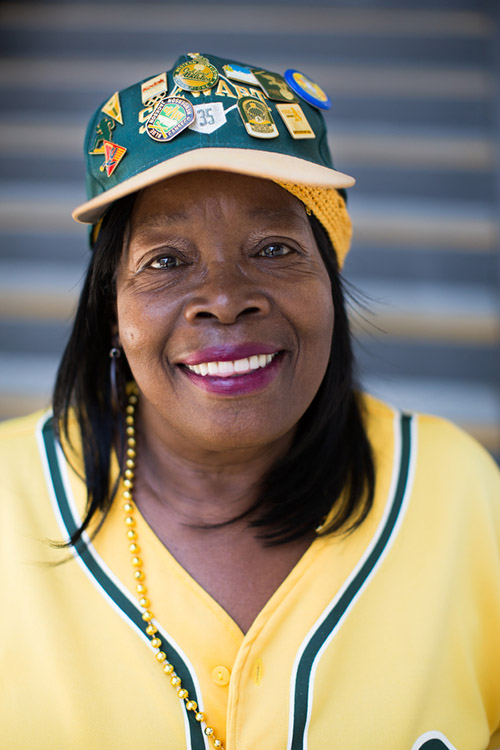 Evelyn Smith has been coming to games since 1972. She says that any day she is alive and gets to see a baseball game is a great day. All the players are her "sons," even opposing players. 