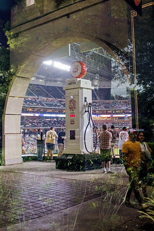 An old-school Route 66 gas pump in the left-centerfield concourse keeps track of all Astros home runs hit at Minute Maid Park.