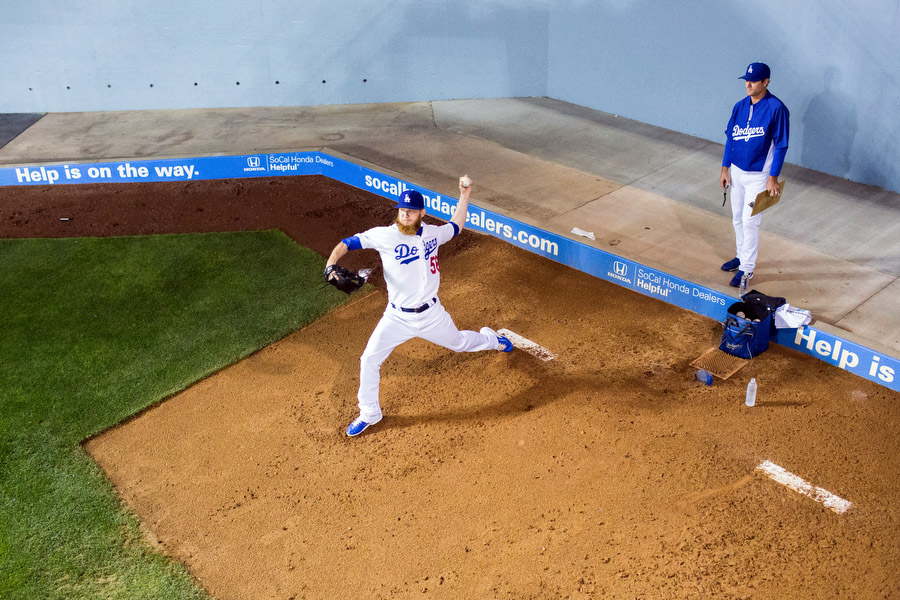 Relief pitcher J.P. Howell warms up. 
