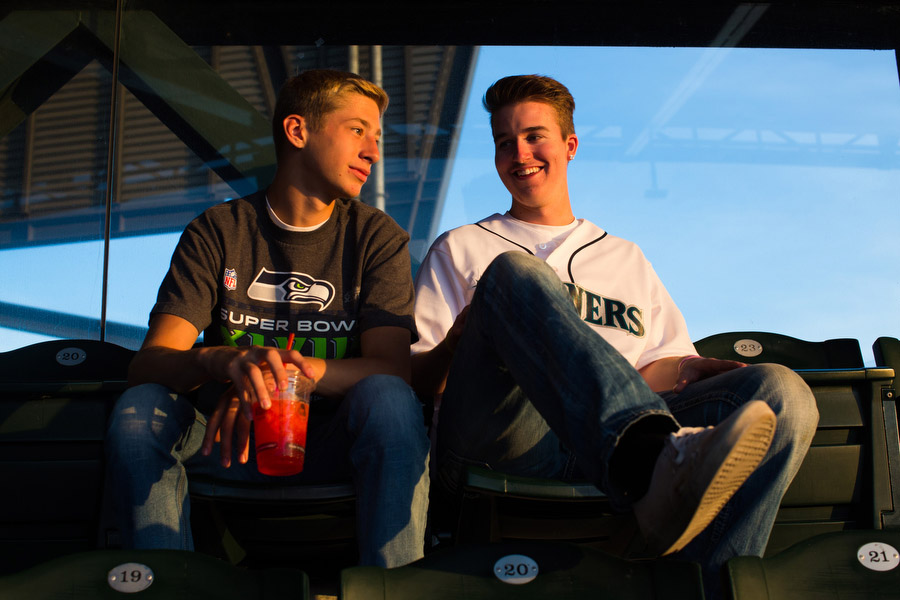 Nick, left, and Zak hang out in the upper deck. 