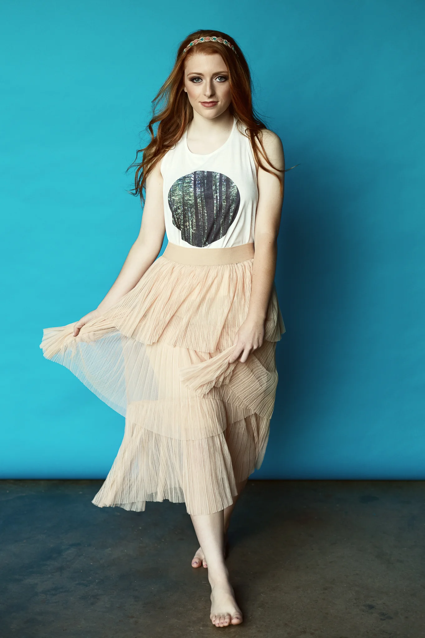 Headband, top, skirt: Molly Green
