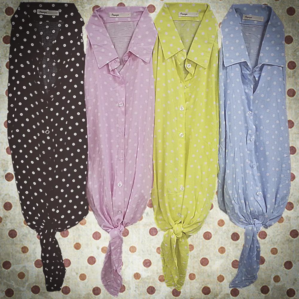 Polka Dot Tie-Front Shirts