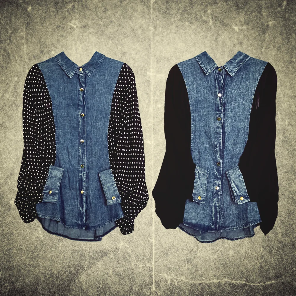 Chiffon Sleeve Denim Blouse