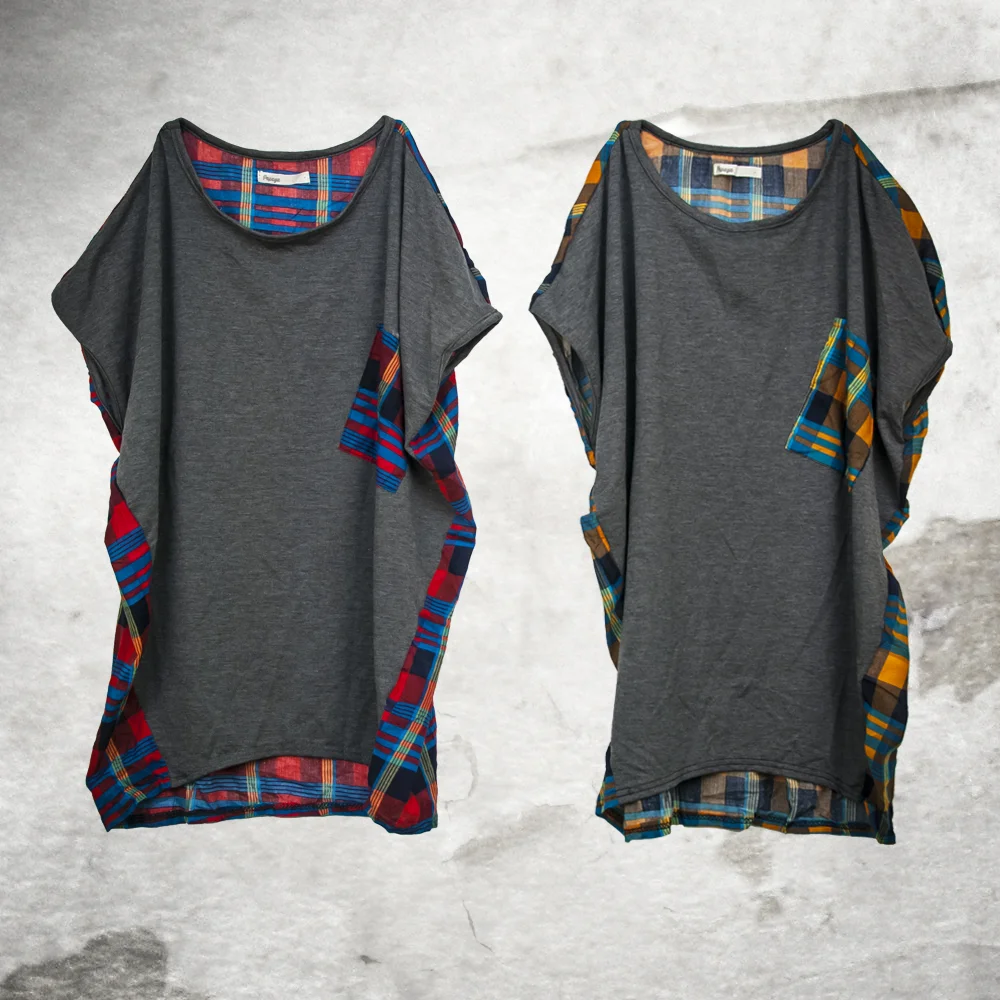 Boxy Plaid Cap Sleeve Shirt