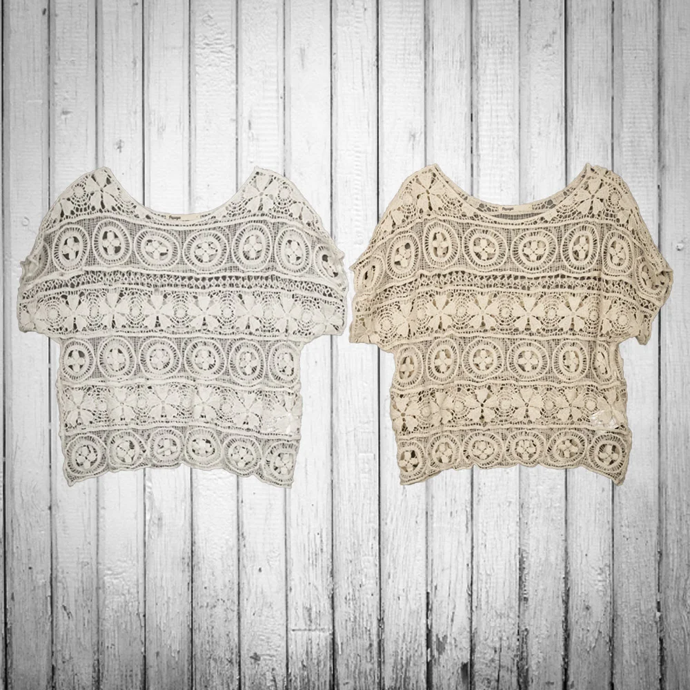 Concentric Pattern Cap Sleeve Crochet Crop Top