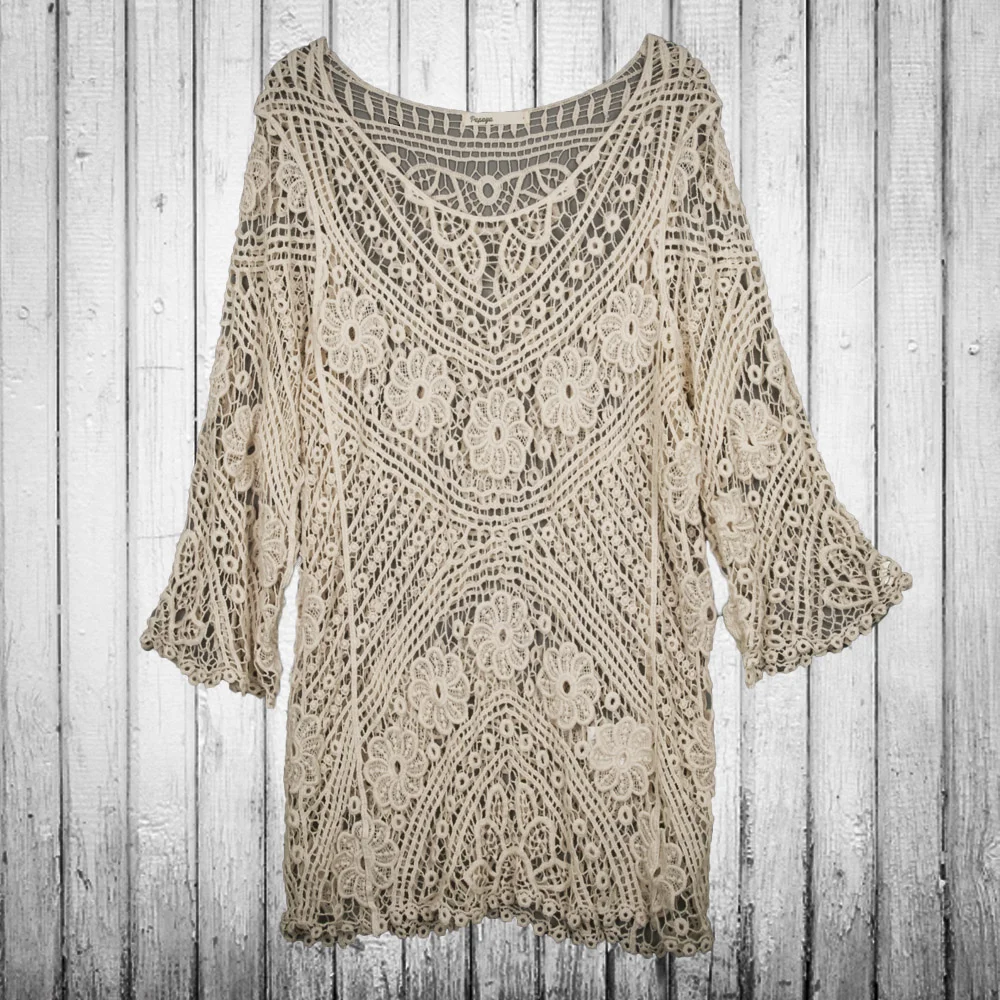 Long Sleeve Embroidered Crochet Top