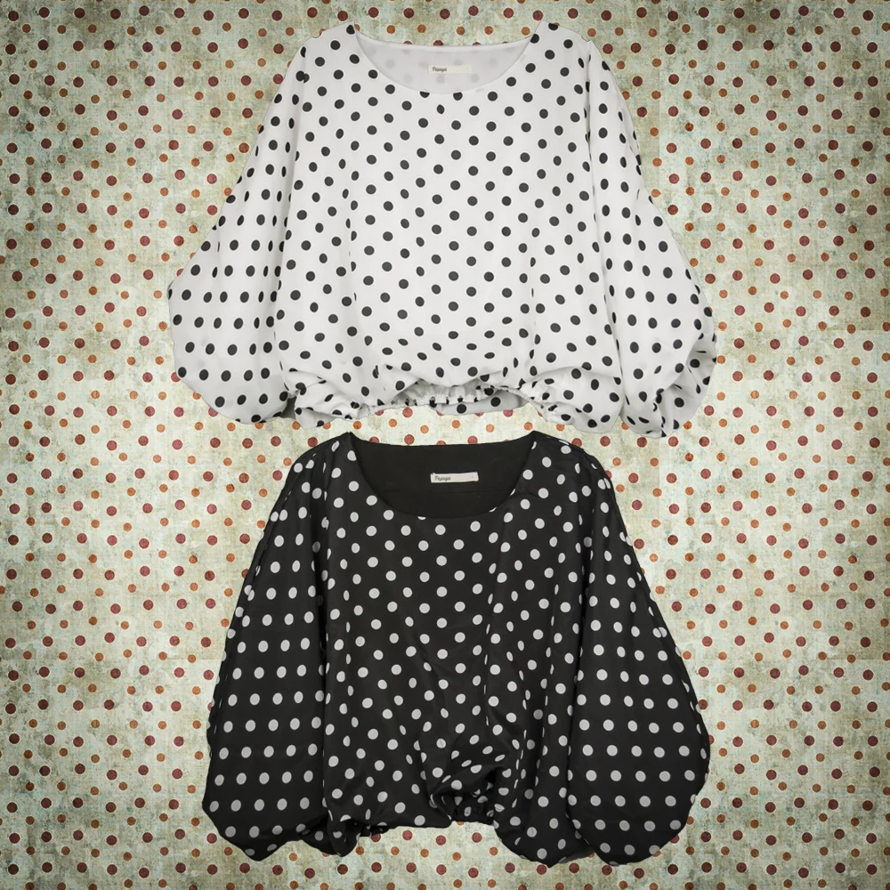 Silky Polka Dot Balloon Sleeve Blouse