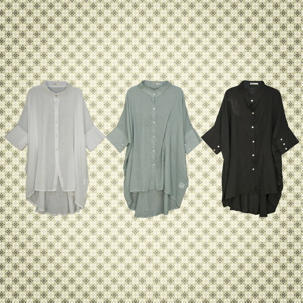 Round Neck Button-down Dolman Blouse