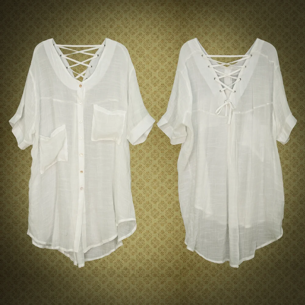 Criss Cross Back Asymmetrical Pocket Blouse