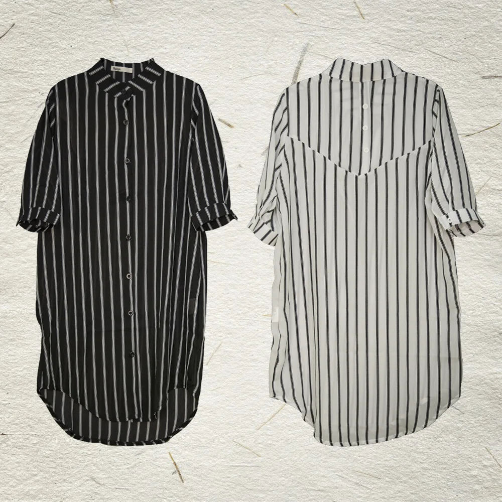 Longline 1/2 Sleeve Striped Chiffon Blouse