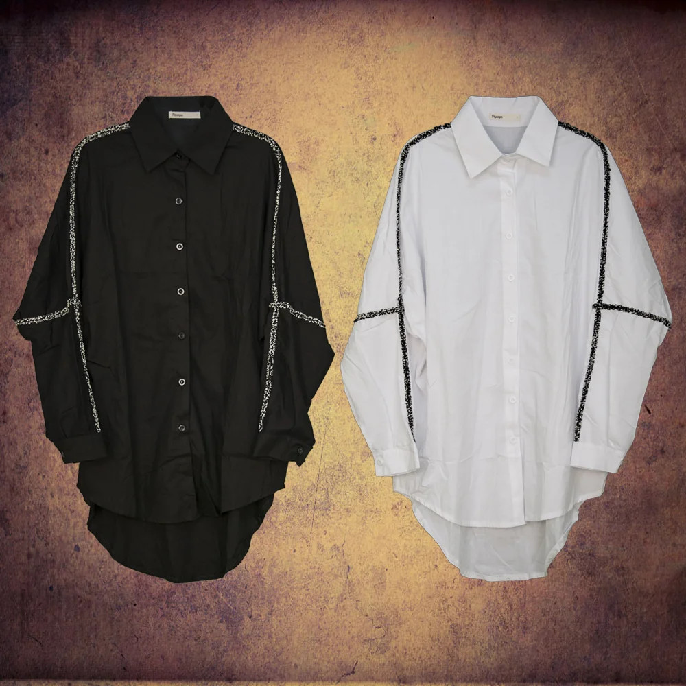 Wool Piping Longline Blouse