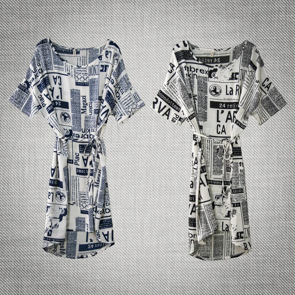 Paper Clippings Print Chiffon Dolman Dress