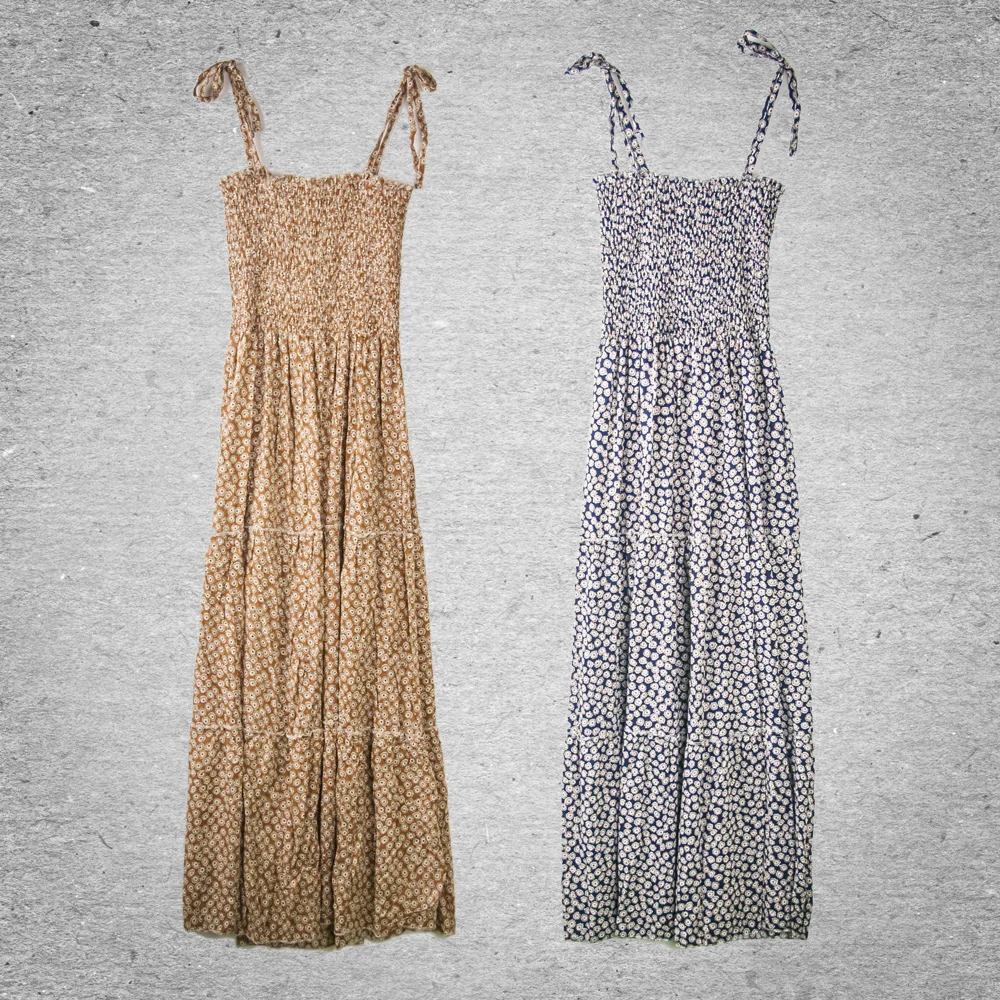 Floral Print Smocked Maxi Dress