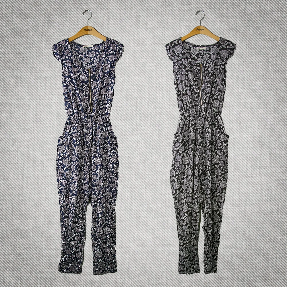 Rose Print Zipper Jumpsuit