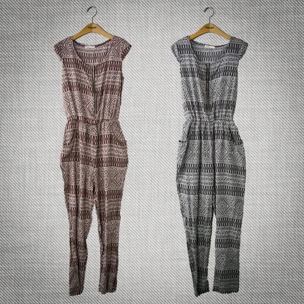 Geometric Print Zipper Jumpsuit