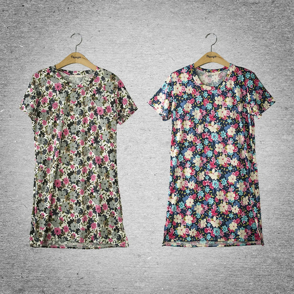 Mixed Floral Print Tshirt Dress
