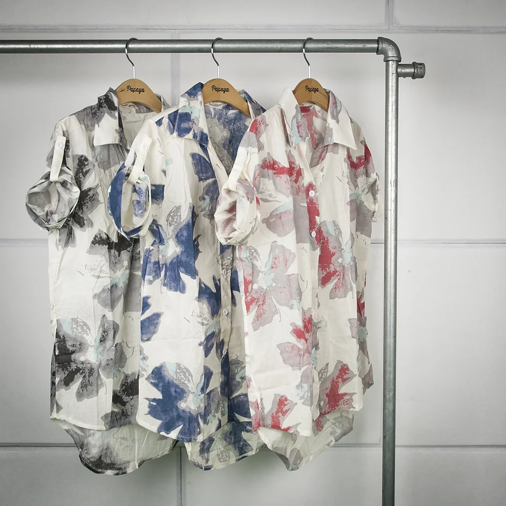 Watercolor Print Longline Linen Blouse