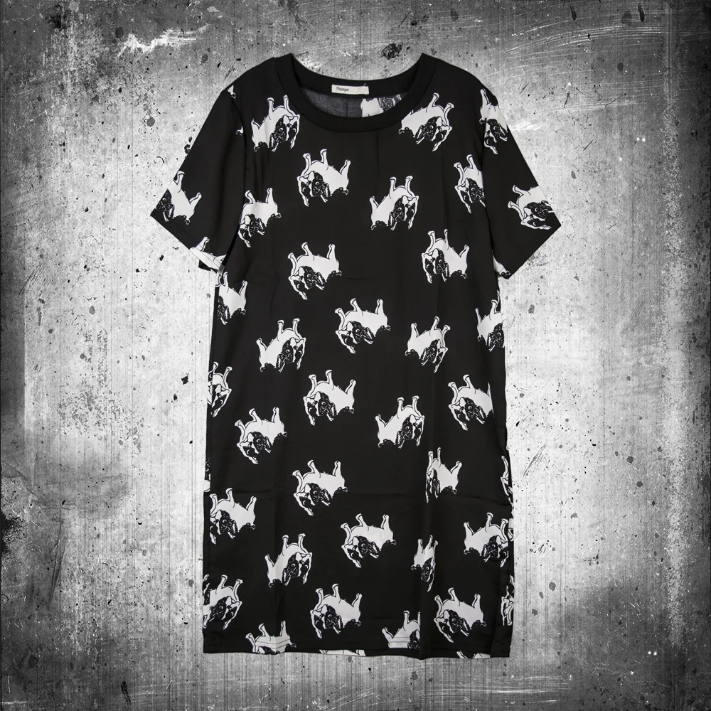French Bulldog Print Chiffon Tshirt Dress