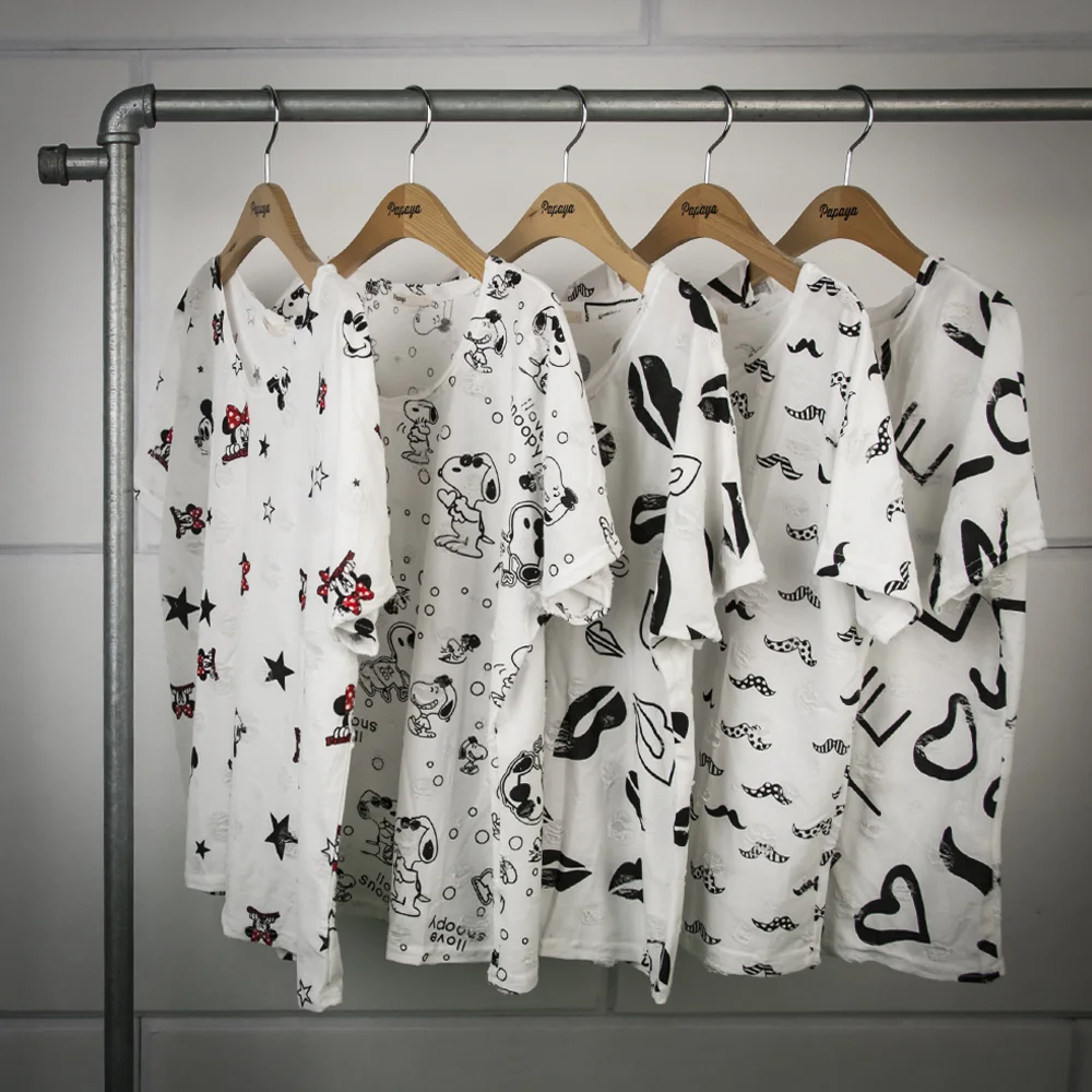 Graphic Print Distressed Dolman Tee