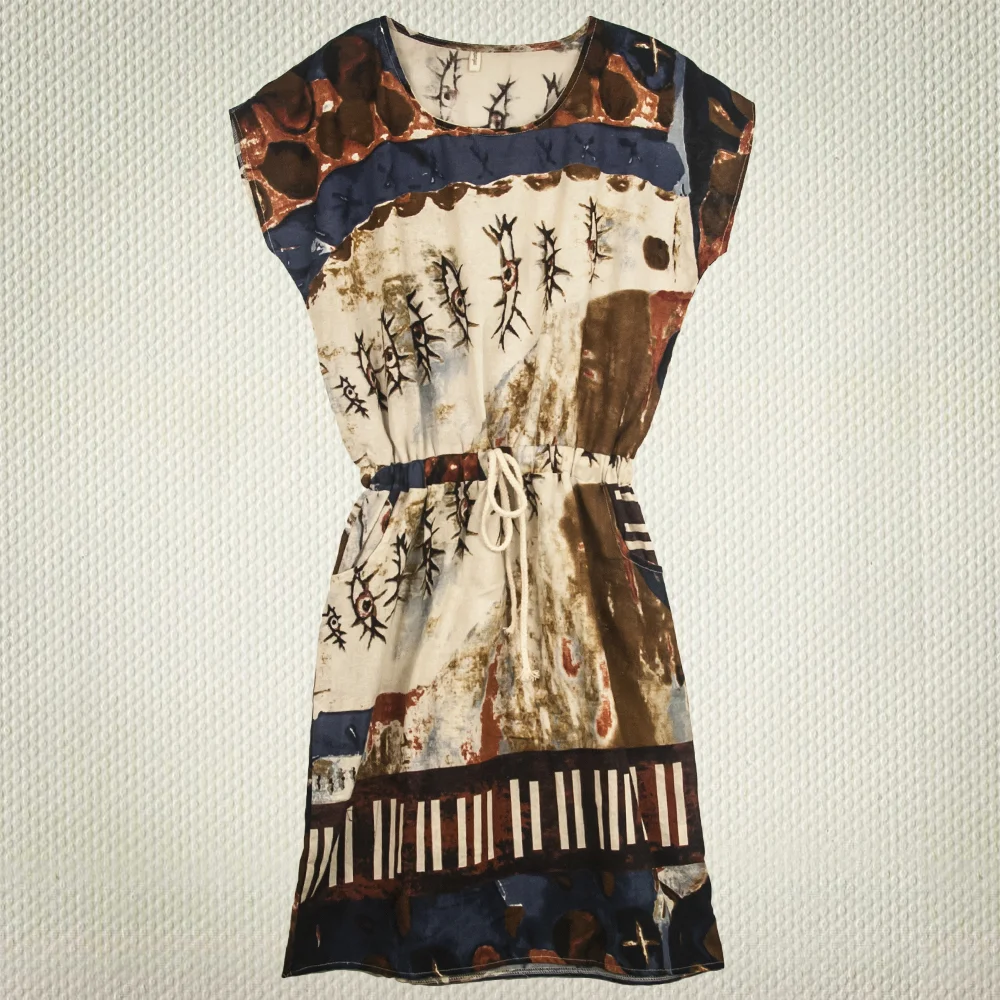 Abstract Drawstring Linen Dress