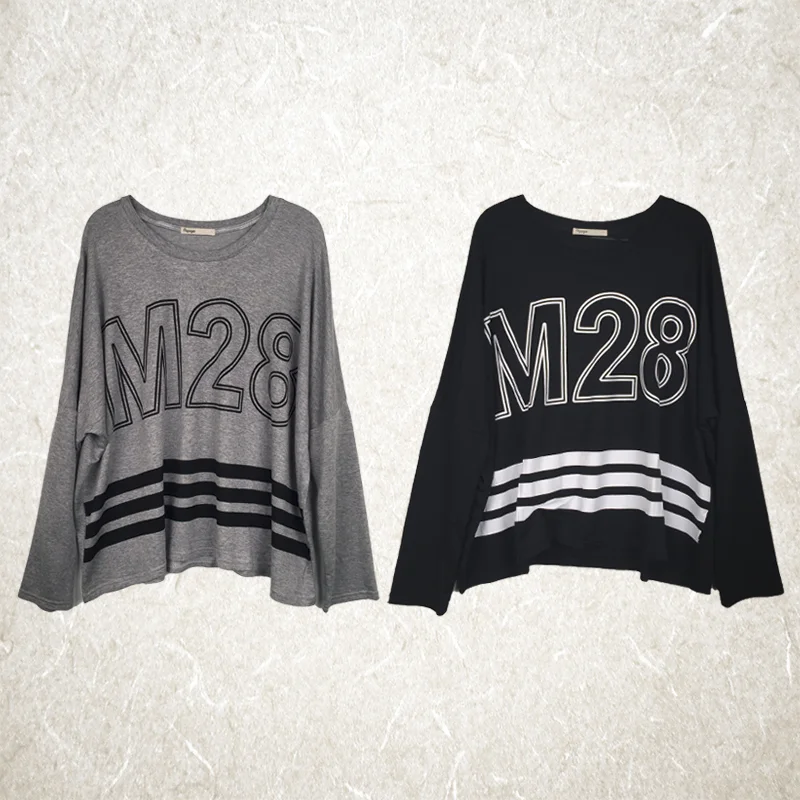 M28 Long-Sleeve Dolman Top with Varsity Stripes