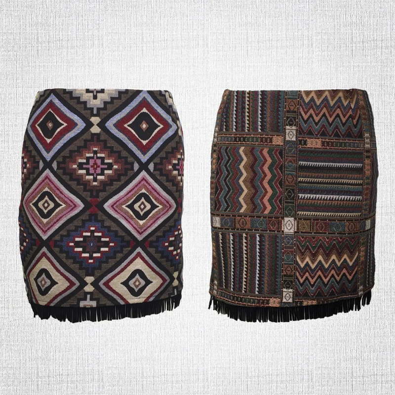 Tribal Print Fringe Skirt