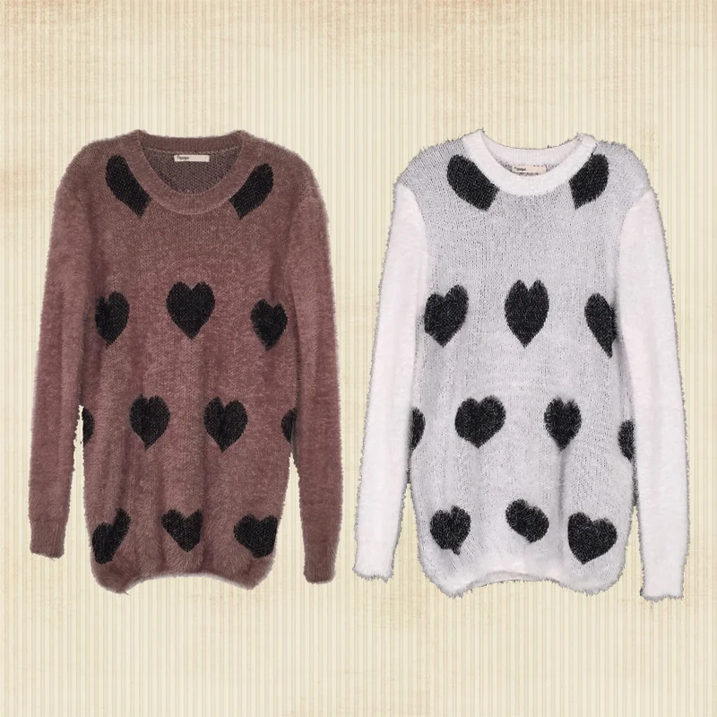 Printed "Hearts" Fuzzy Sweater