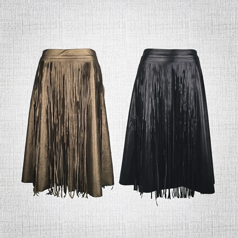 Fringe Faux Leather Skirt