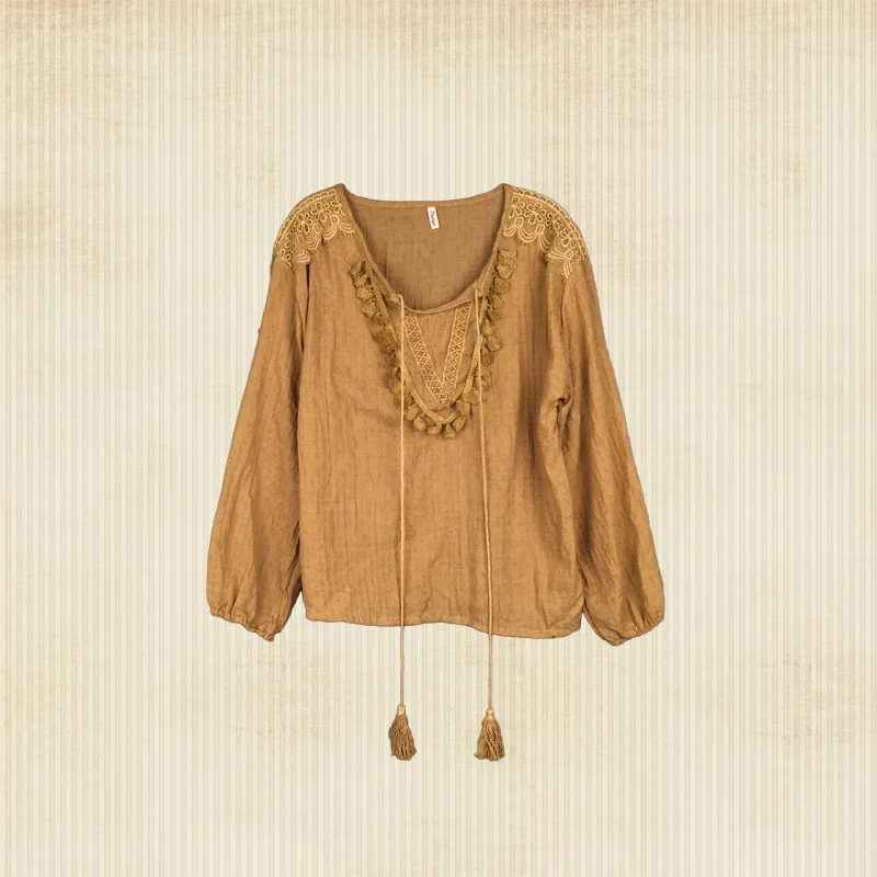 Lace Trim Peasant Blouse