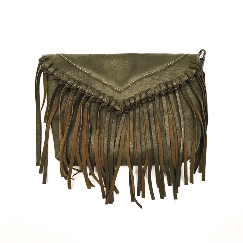 Fringe Hand Bag - Khaki