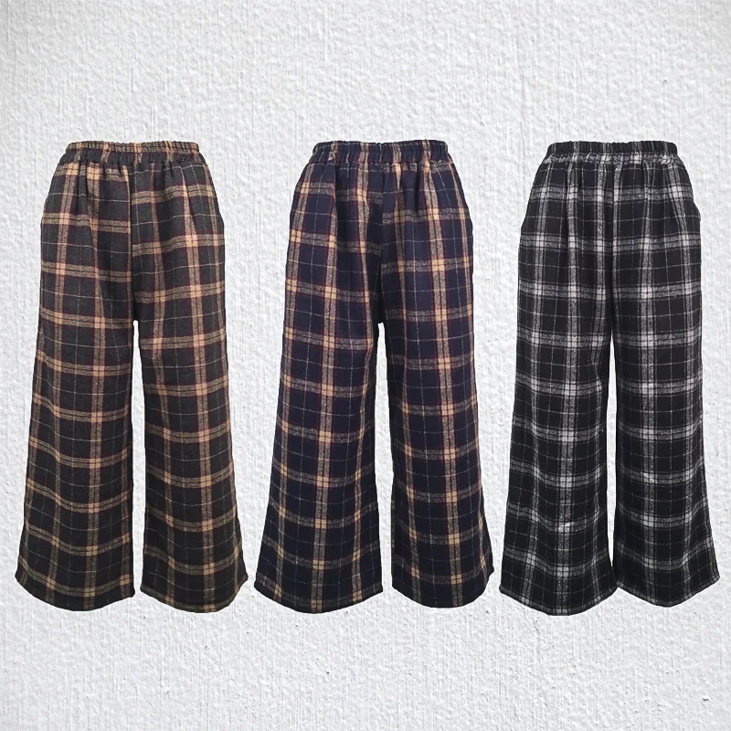 Wide-leg Plaid Pants