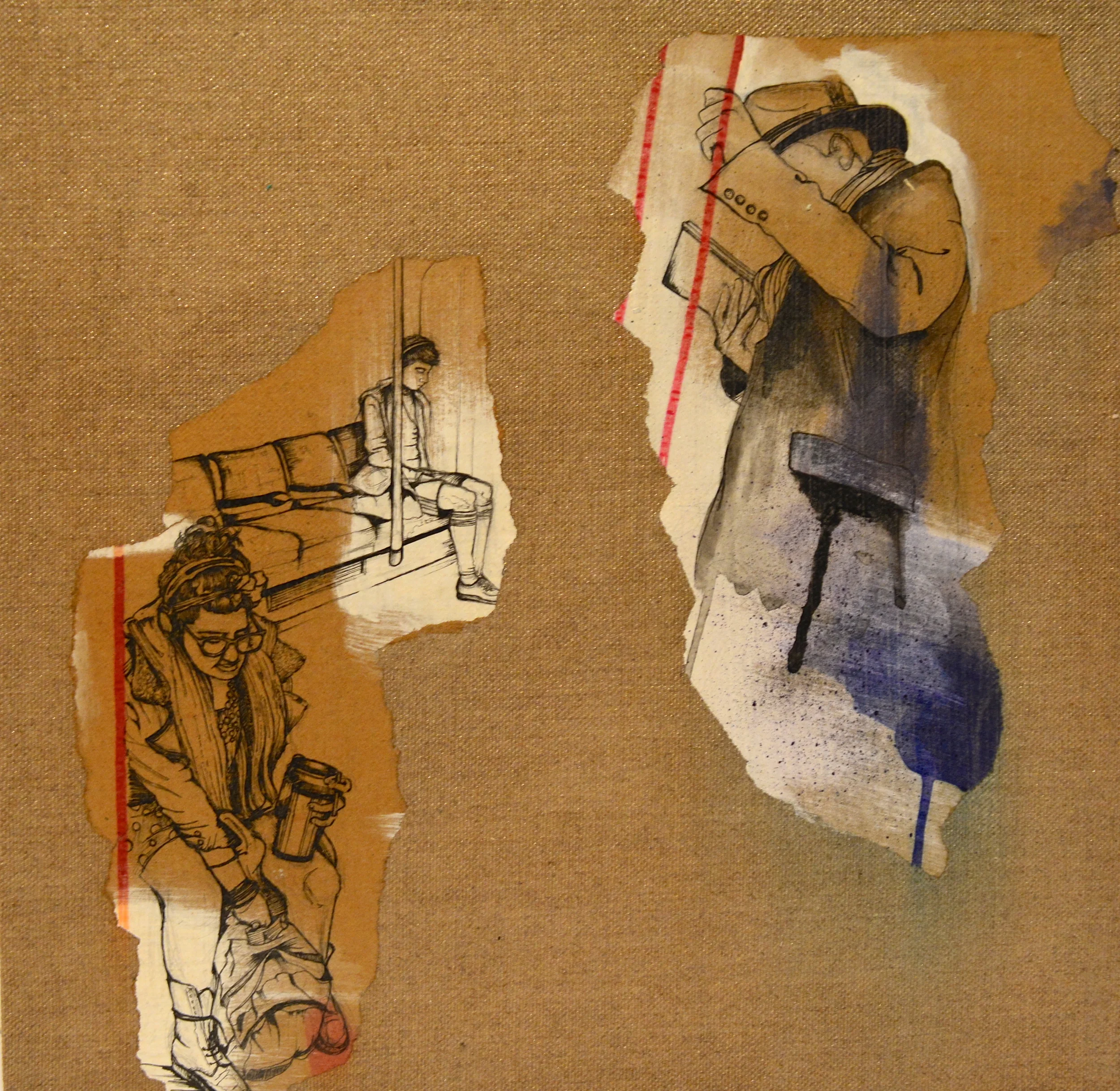  2013,&nbsp;Ink, Pen, Parcel paper on linen 45 x 45 cm. 