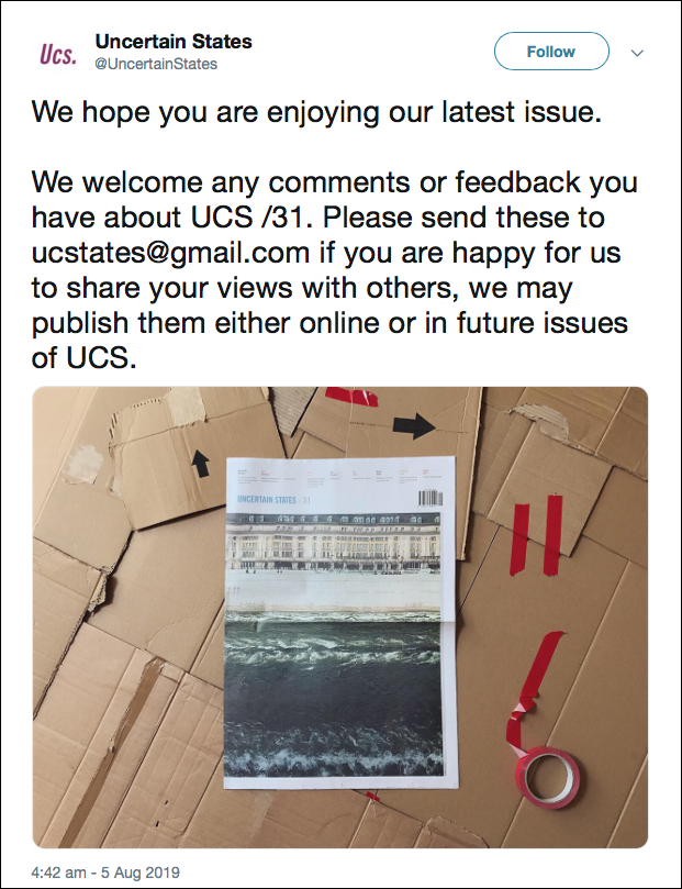 The front cover of issue 31 from Uncertain States.