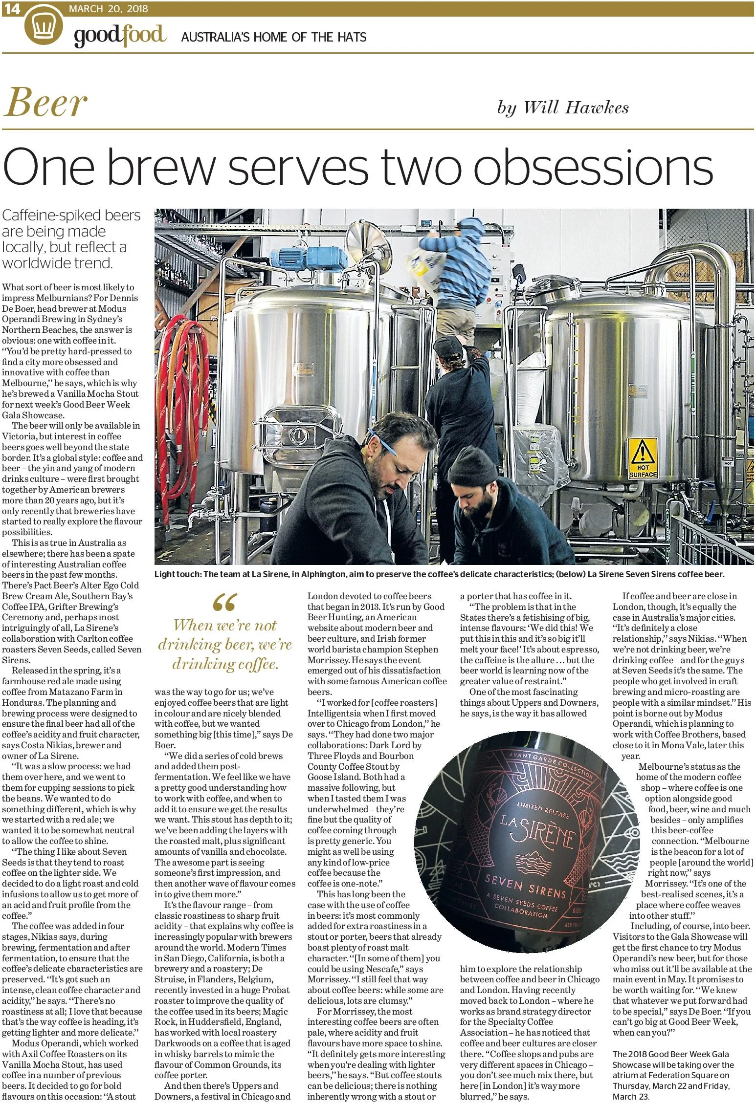The Age Newspaper - Good Food March 20th 2018 by Will Hawkes