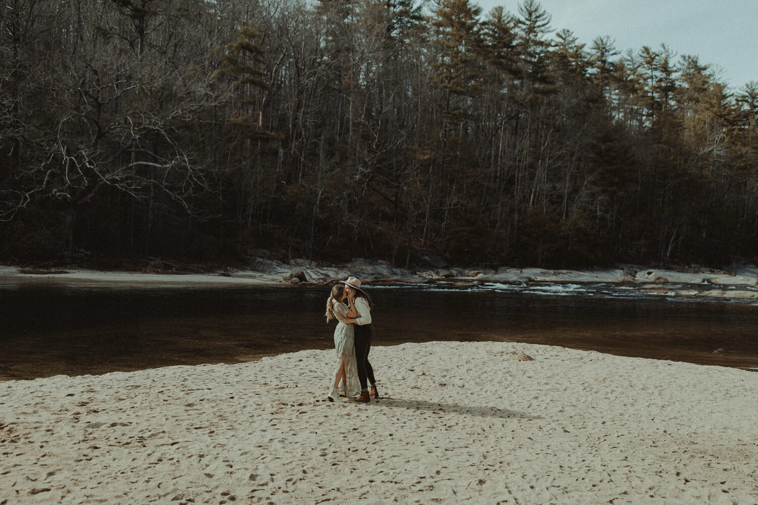 Happy Lesbian Couple Wedding Getting Married on River Beach