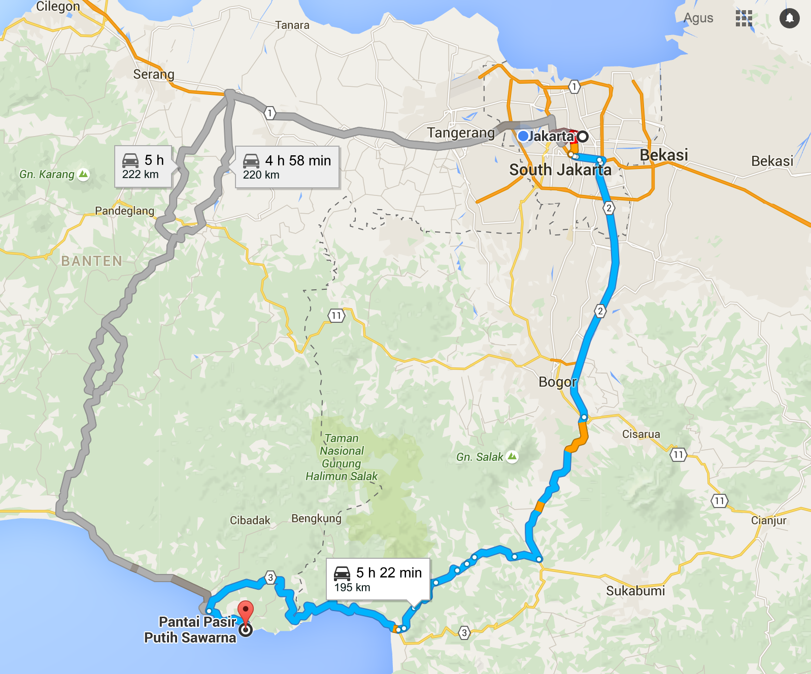 Rute menuju Sawarna yang kami pilih