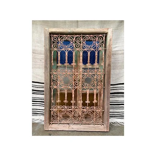 Vintage Berber Wooden and Wrought Iron Window
