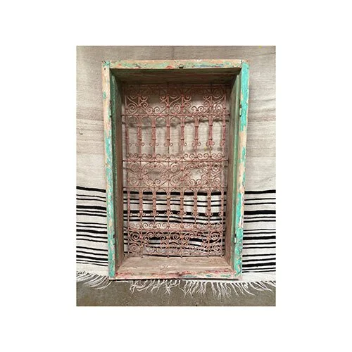 Vintage Berber Wooden and Wrought Iron Window