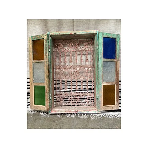 Vintage Berber Wooden and Wrought Iron Window