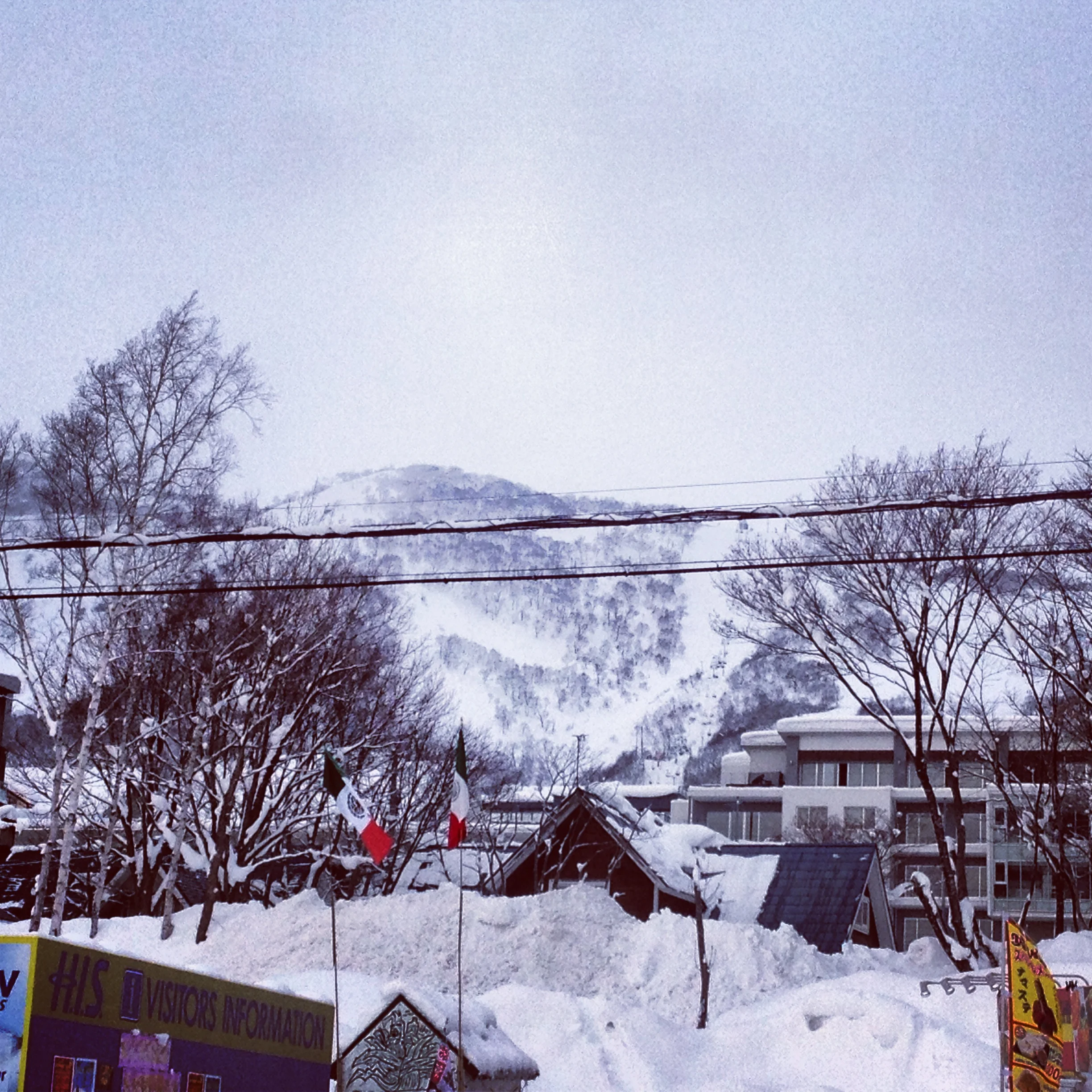 Our terrifying view from breakfast as our ski time approached.