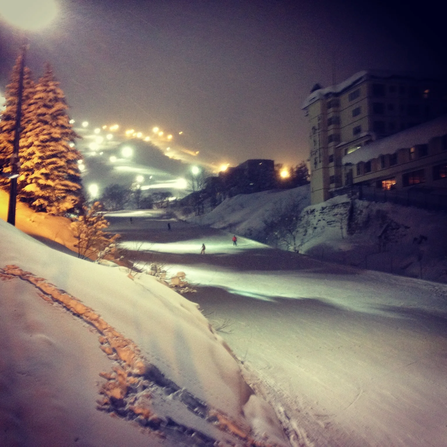 Twilight skiing in Niseko.