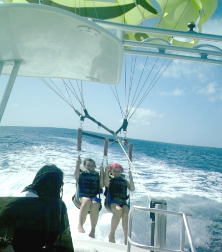 That is not a sharknado brewing on the horizon; it's just the work of a shitty underwater camera as Emily and I go parasailing in Bermuda.