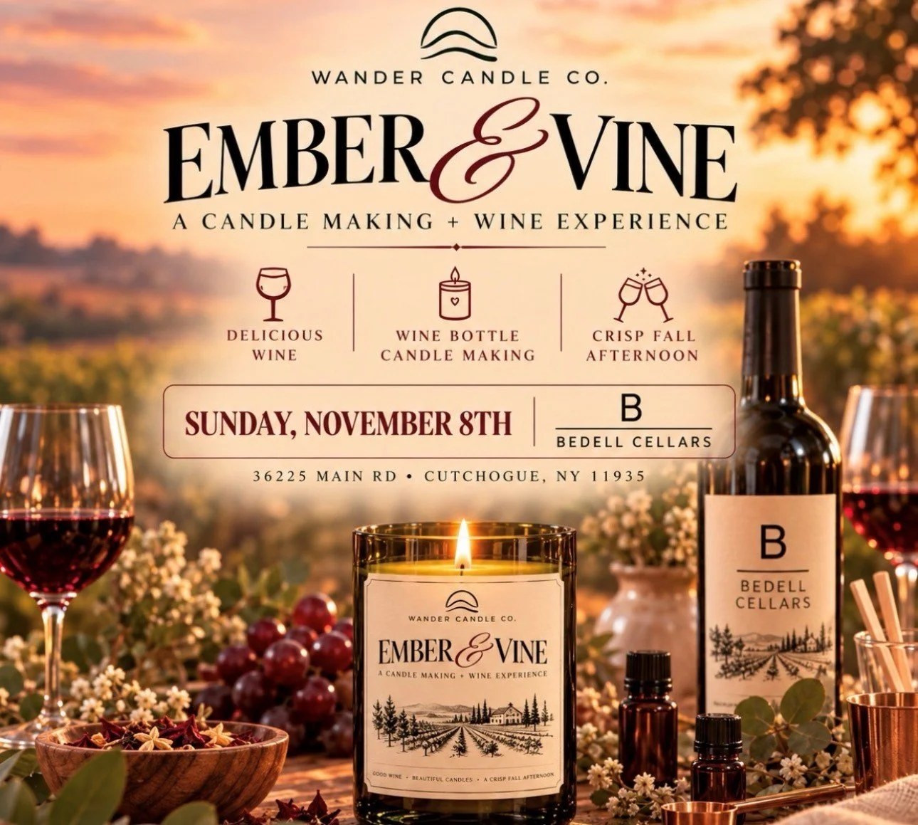 Ember & Vine: A Candle Making + Wine Experience at Bedell Vineyards
