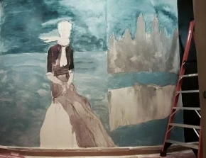 Elizam Escobar's mural in progress at The Julia de Burgos Latino Cultural Center . Photo copyright MonumentArt.