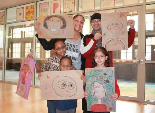 Making art as a family. Back row: Magdalena and Ariel; front row: Nandi, Percy and Idalis.