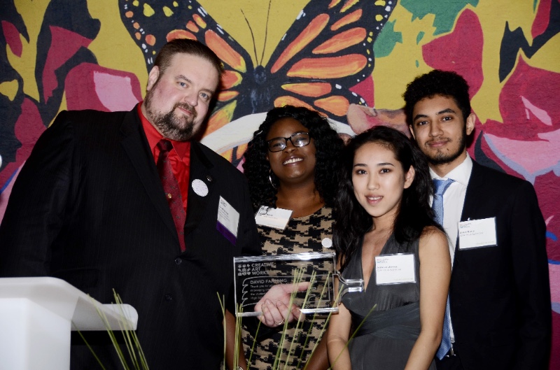 2017 Honoree Principal David Fanning with Youth Honorees Ashanti Albert , Akmaral Ulanova and Justin Leo Rivera .