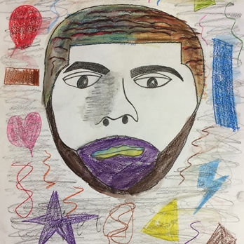 Making a personal connection: this symbolic portrait of Christopher, the protagonist of The Curious Incident of the Dog in the Night-Time, sports a beard and haircut typical of young men in the Hamilton Heights neighborhood.