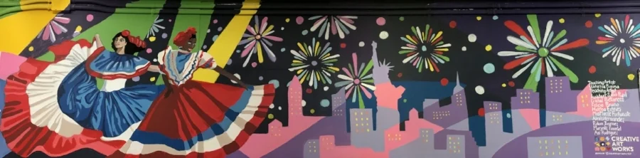 New York Night Lights, the new mural by CAW students in an after-school mural painting program at Hamilton Grange Middle School